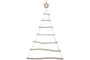 GWHOLE Drewniana drabinka, choinka do zawieszenia, kalendarz adwentowy, dekoracja bożonarodzeniowa, dekoracja ścienna, 90 x 60 cm