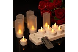 CAUTIOUS 12 Pièces Bougie LED Rechargeable, Bougie Chauffe Plat LED Télécommandes et Minuterie, Fausses Bougies à LED avec USB-C Station de Charge pour Décoration de Noël