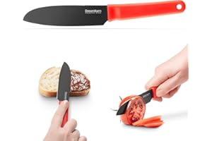 Dreamfarm Kneed | Coltello da taglio, spalmare e scavare con taglierina in plastica integrata e copertura protettiva | Rosso