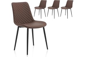 MSOBAIW Mid Century Modern Dining Chairs Set of 4, Brown Upholstered Faux Leather Kitchen Chairs With Metal Legs For Dining & Living Room