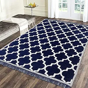 Linen Basics Sparrow World Premium Chenille Diamond Design II Living Room Carpet (5X7 Feet, Navy Blue)