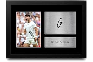 HWC Trading FR A4 Carlos Alcaraz Regali Stampati Autografo Firmato Immagine Per Gli Appassionati Di Tennis Memorabilia - A4 Incorniciato