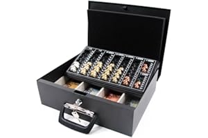 hjh OFFICE 811000 Caja de caudales con Bandeja para Euros Safe I Acero Negro, Acolchado Espuma Escala contando para Monedas, Caja Fuerte Portátil