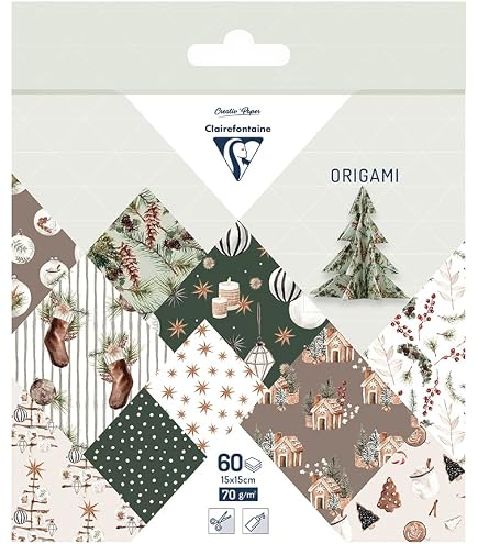 Papier Origami Clairefontaine 60 Feuilles - 15x15cm, 30 Motifs Végétal Chic Pour Pliage Créatif Feuille Origami