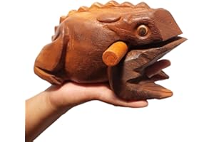 Cozinest Extra Large 9" Wood Frog Guiro Rasp Percussion Instrument Tone Block Wooden Good Luck Frog Animal Shaped Figurine Handcraft Musical Instruments from Thailand Home Office Decoration (Tan)