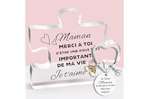 LOHENYOR Cadeau Maman, Cadeau Fete des Meres, Gravure Acrylique Bloc Puzzle, Cadeau Anniversaire Maman, Cadeau pour Maman, Cadeau Anniversaire Femme, Cadeau Noel Maman, Personnalisé Porte Clef Maman