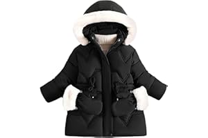 JiAmy Girls Winter Jacket, Warm Coat with Detachable Fur Hood Padded Overcoat with Gloves Fleece Lining