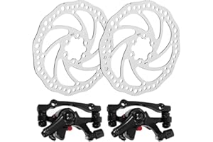 Toddmomy Mechanical Mountain Bike Disc Brake Pads Front and Rear Set with 6 Inch Aluminum Rotor Kit for Cycling Replacement Brake Parts