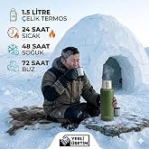 Sword &Ccedil;elik Termos, Dark Green Koyu Yeşil, 1.5 Litre, 24 Saat Sıcak, 48 Saat Soğuk, 72 Saat Buz Saklama, Yerli &Uuml;retim Kamp Te