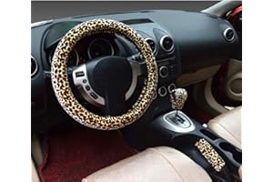 MAYCO BELL Caches de Volant 3 en 1 en Peluche Douce Motif léopard poignée de Frein à Main Levier de Vitesse Courte et Chaude pour Femme Hiver (Beige,Standard)