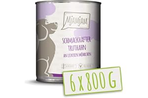 MjAMjAM - comida húmeda premium para perros - sabroso pavo con deliciosas zanahorias, pack de 6 (6 x 800 g), sin cereales con extra de carne