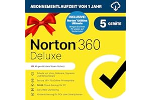 Norton 360 Deluxe inkl. Utilities Ultimate 2025 | 5 Geräte | 1 Jahr | Aktivierungscode per Email