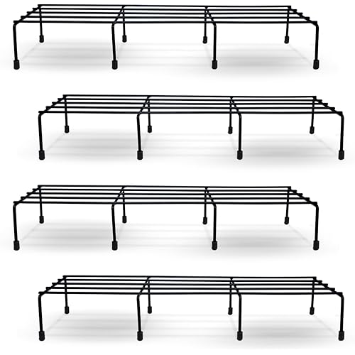 BonKaso Premium Rectangular Anti-Rust Metal Plant Stand Set (Pack of 4) - Stylish Black Stands for Indoor, Outdoor, and Balcony Use