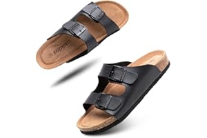 Hitmars Męskie damskie sandały otwarte palce płaska wkładka klapki damskie klapki wygodne korkowe sandały klamra letnie wakacje kapcie wsuwane czarne białe brązowe rozmiar 36-48