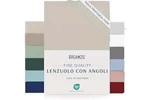 Dreamzie Lenzuola con Angoli Matrimoniale 160 x 200 cm - Angoli da 35 cm per Materassi Spessi - 100% Microfibra - Beige, Certificato Senza Prodotti Chimici (Oeko-Tex)