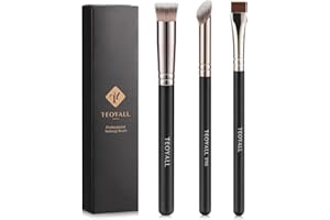 TEOYALL Concealer Brush Set, Flat Top Blush Brush, Angled Nose Contour Brush Ultra-Thin Eyeliner Eyebrow Brush for Flawless Finish