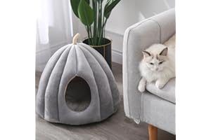 PENG FANG Mascota Gato Perro Cama casa cálida Suave Estera Linda Calabaza Forma Cachorro Kennel Cesta Mascota Nido Cueva Invierno Gatos Profundos Camas para Dormir cojín-Grey,L