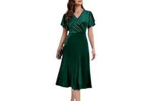 Berylove Damen Samtkleid Elegant Abendkleid Midi V-Ausschnitt Swing Cocktailkleid Mode Winterkleid