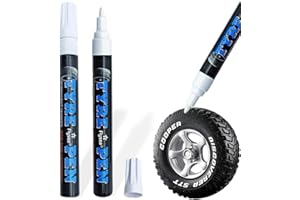 MOLZINY 2 Pièces Marqueur Blanc Imperméable pour Pneus Stylo Pneu Blanc Stylo de retouche Stylo Peinture Pneu Marqueurs de Pneus de Voiture, pour la Pierre Le Bois la Toile Les Pneus et Les Textiles