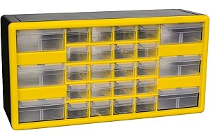 Akro-Mils 10126 26-Drawer Plastic Drawer Storage Cabinet for Garage Organization, Lego Storage, Teacher Toolbox, Makeup Organizer, and More, 50.8 cm W x 15.24 cm D x 25.4 cm H, Yellow