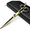 Roll Over Image to Zoom in Professional Hairdressing Scissors 7/7.5/8 Inch Hairdressing Scissors Gold and Black Gold Dragon Scissors (7-inch Flat Shear)