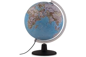 TECNODIDATTICA - Globo Terráqueo NATGEO Classic 25 | Cartografía Físico-Política oficial National Geographic Classic | Iluminado y giratorio | Texto en Español | Diámetro 25 cm