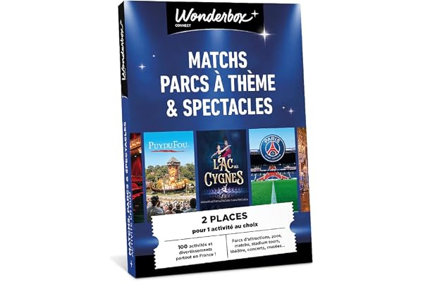 Wonderbox Connect - Coffret Cadeau - Matchs, Parcs à Thème & Spectacles en Duo - 2 entrées pour Un Parc d'attraction ou 2 Places pour Un Match ou Un Spectacle - Partout en France - Validité 27 Mois