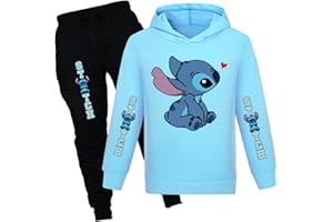 SUYALUOI Conjunto de sudadera con capucha de dibujos animados para niñas, sudadera con capucha para niños, sudadera informal de manga larga, traje para 4-13 años