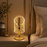 One94Store Modern Gold Crystal LED Table Lamp with Transparent Acrylic Shade & Golden Flake Design, Touch Switch Battery Powe