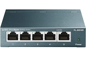 TP-Link TL-SG105 5-Ports Gigabit Netzwerk Switch (bis 2000 MBit/s im Vollduplexmodus, geschirmte RJ-45 Ports, Metallgehäuse, optimiert Datenverkehr, IGMP-Snooping, unmanaged, lüfterlos) blau metallic