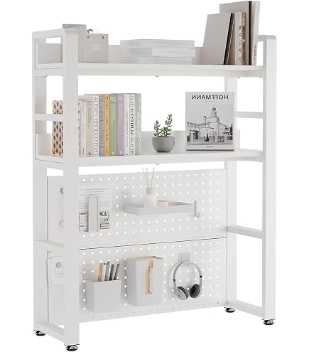 Libreria Da Scrivania In Legno AUSHOPLAH 2 Ripiani | 30x15x25 Cm Bianco | Organizzatore Per Libri, Riviste E Decorazioni | Design Elegante