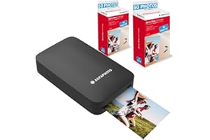 AgfaPhoto - Pack Imprimante Realipix Mini P + Cartouches et Papiers AMC pour 100 Photos - Imprimante Photo Format 5,3 x 8,6 cm Via Bluetooth - Sublimation Thermique 4Pass - Noir