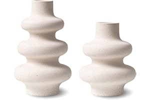Kingbar Vase Für Pampasgras Weiß, Moderne Keramik Deko Vase Für Getrocknete Blumen, Donut Spiral Blumenvase Runde Vase Mit Loch, 2pcs