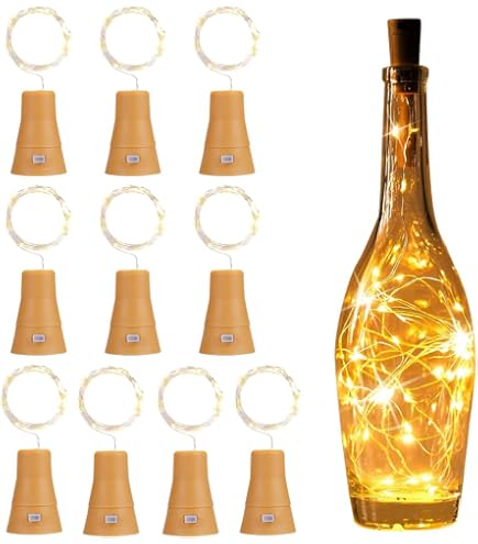 Ymenow 6er-Pack Flaschenlichter – 2m Kupferdraht, 20 LED, Warmweiß, Korkenverschluss – Batteriebetrieben (AAA), Für Weinflaschen, Weihnachtsbaum &