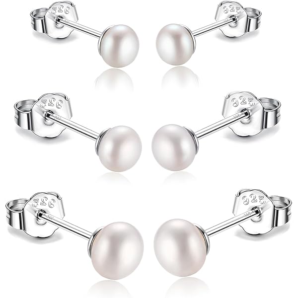 5 Paires De Boucles D'oreilles Goujons En Argent 925 Avec Perles D'eau Douce 7mm - Neuf Sans Emballage