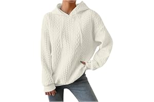 DHYUEN Hoodie Damen Jacquard Mit Kapuze Sweatshirt Pullover Einfrabig Kordelzug Kapuzenpullover Sweatjacke Mode Lose Strickpullover Sportshirt Lange Ärmel Oversize Langarmshirt Oberteile Gestricktes Top