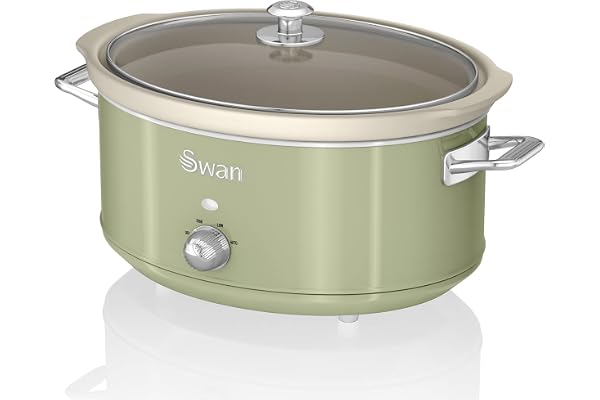 Swan Retro SF17031GNEU Mijoteuse, Récipient de Cuisson Amovible de 6,5 Litres, Slow Cooker, Céramique Antiadhésive sans PFOA ni PTFE, 3 Niveaux de température, Design Vintage, Vert, 320W