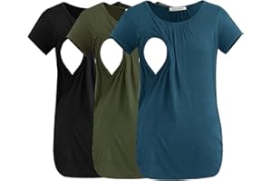 Smallshow 3 Pack Nursing Tops Short Sleeve Side Ruched Breastfeeding Clothes