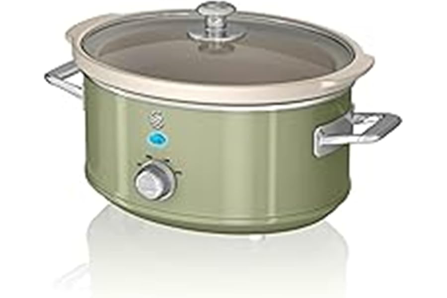 Swan SF17021GN Retro Slow Cooker with 3 Temperature Settings, Keep Warm Function, Removable Dishwasher Safe Pot, Up to 4 Portions, 3.5L, 200W, Retro Green