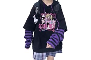 YINGKE Femme Anime Manga Sweat à Capuche Fille Japonais Kawaii Vetement E-Girl Y2K Gothique Sweatshirt Harajuku Pull