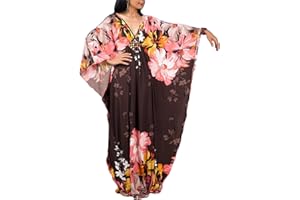Bsubseach Mujeres Traje de baño Cover Ups Kaftan Batwing Plus Size Sleeve Beach Maxi Caftan Dresses