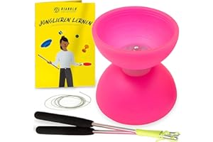 Diabolo Freizeitsport - Diabolo Set de Jonglage - Comet - Rose - Baguettes en Aluminium - Ficelle de Remplacement Supplementaire - Guide inclu - Idéal pour Débutants et Enfants