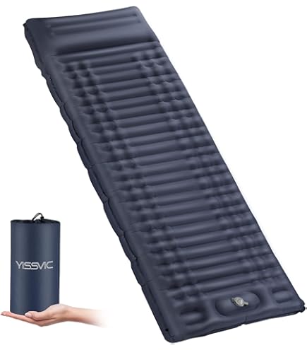 Yissvic Isomat Camping slaapmat 10 cm dikke slaapmat met voetpomp isomat zelfopblazend ultralicht voor wandelen outdoor grijsgroen