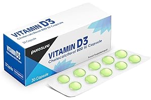 PuroSure Vitamin D3 800 IU - 30 Capsules - High Potency, Easy to Swallow Pure Vitamin D Softgel Capsules - Vitamin D3 Supplements Helps Boost Health and Immune System