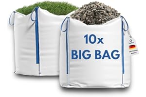 Jarlus Big Bag – 10x Premium Säcke für Bauschutt, Gartenabfälle, Holz, Sand, Erde, Grünschnitt, Weihnachtsgirlande – 90x90x90cm 1.000kg mit 4 Hebeschlaufen für Transport – Gewebesack stabil (10 Stück)