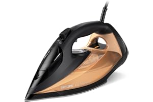 Philips Azur Serie 7000 Ferro da stiro a vapore - 2800 W, Vapore Continuo 50g/min, Colpo vapore da 250 g, vapore verticale, piastra SteamGlide Elite, Nero/Oro (DST7040/80)