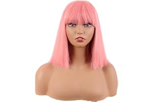 MapofBeauty 12 Pollice/30 cm Lisci Bob Con Flat Frange Corto Colorato Sintetico Capelli Cosplay Party Parrucca (Leggero Rosa)