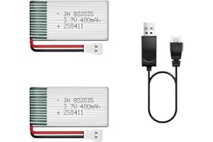 HAWK'S WORK 2 Pezzi 3.7V Lipo Batteria, 400 mAh Batteria Ricaricabile ai Polimeri di Litio per Aereo RC Elicottero Drone Tutti i Modelli e i Giocattoli (XH2.54 Connettore)