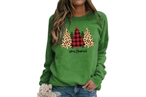 Dresswel Women Merry Christmas Sweatshirt Christmas Tree Pullover Crew Neck Long Sleeve Tops Xmas Jumpers Blouse