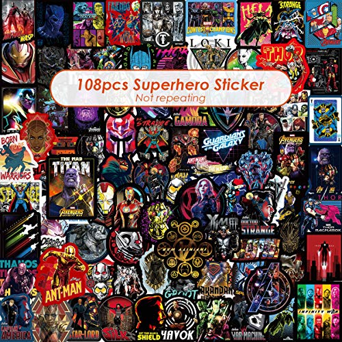 Q-Window Paquete de Pegatinas (108 pcs) Vinilo Pop Superheroes Comics Película Sticker para patinetas, Niños, Adulto, Bicicleta, Equipaje, teléfono, computadoras portátiles Stickers-Impermeables